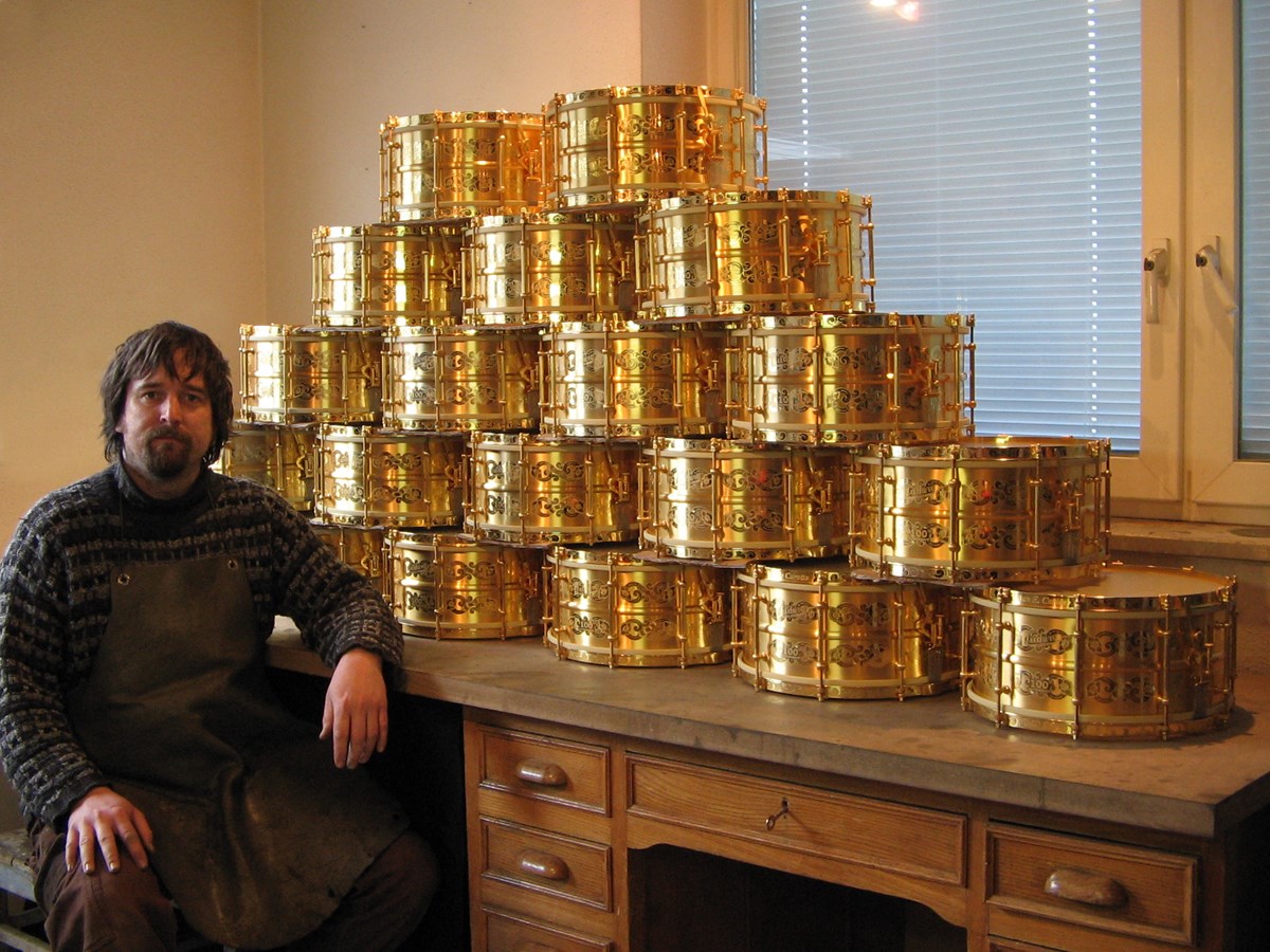 with the first batch of the 2009 Ludwig 100th anniversary "Gold Triumphal" snare drums / AK workshop
