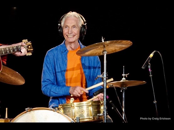 Charlie Watts on stage with his tongue and lips key #1 (2019)