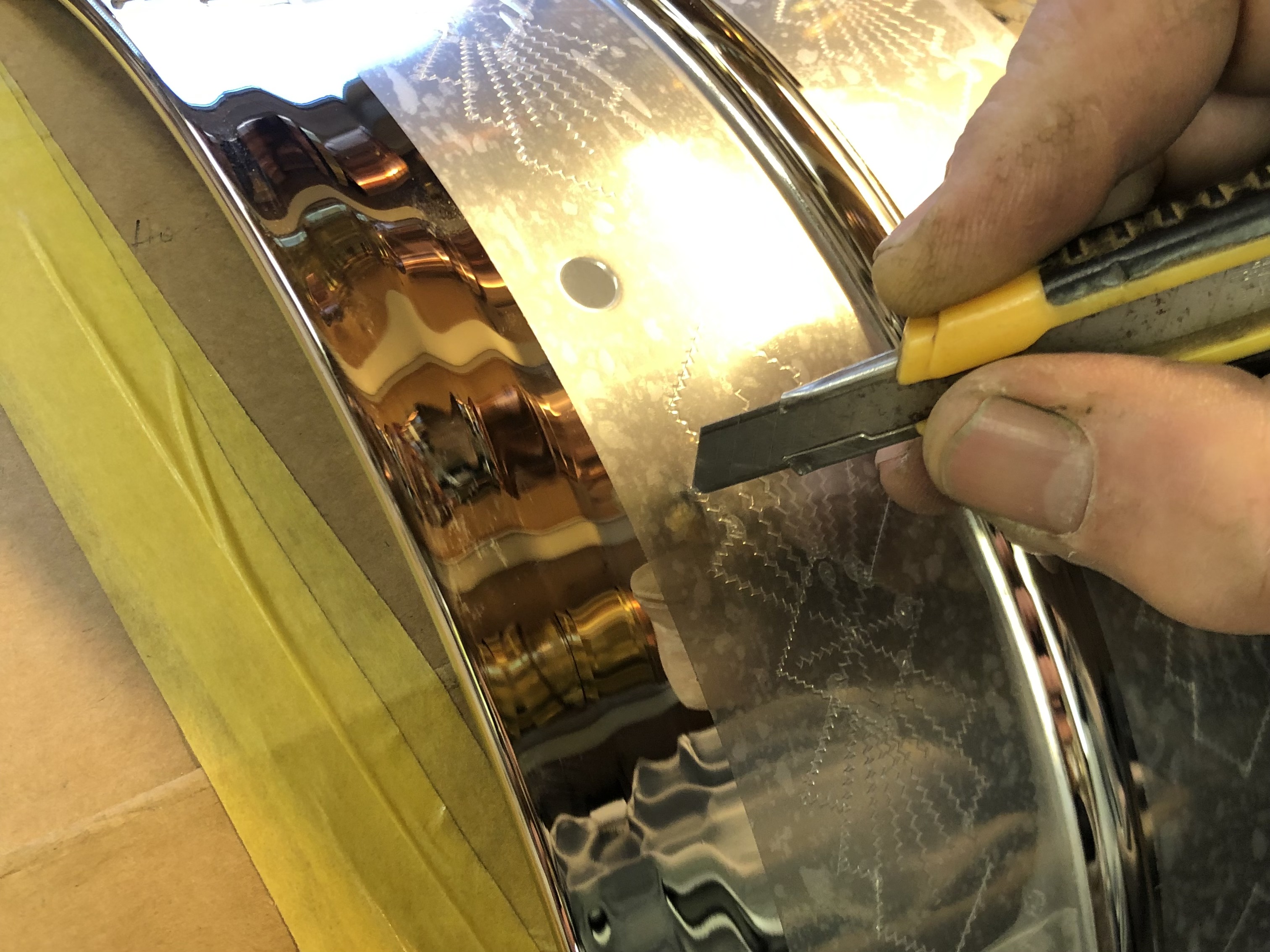 nickel plated brass shell - engraving covered and cut out by hand